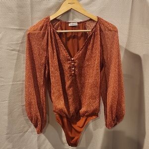 Abercrombie & Fitch Rust Brown Speckled Long-Sleeve Bodysuit